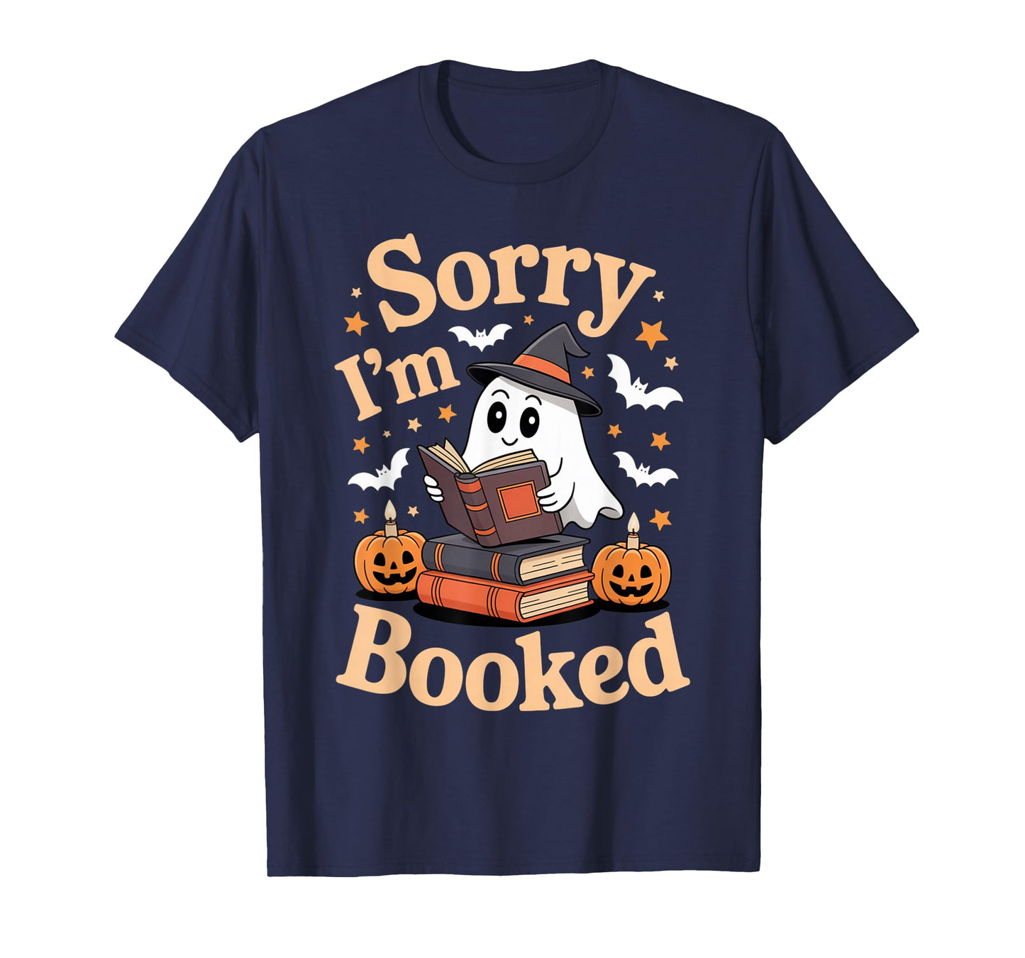Sorry I'm Booked Ghost Reading Book Lover Teacher Halloween T-Shirt