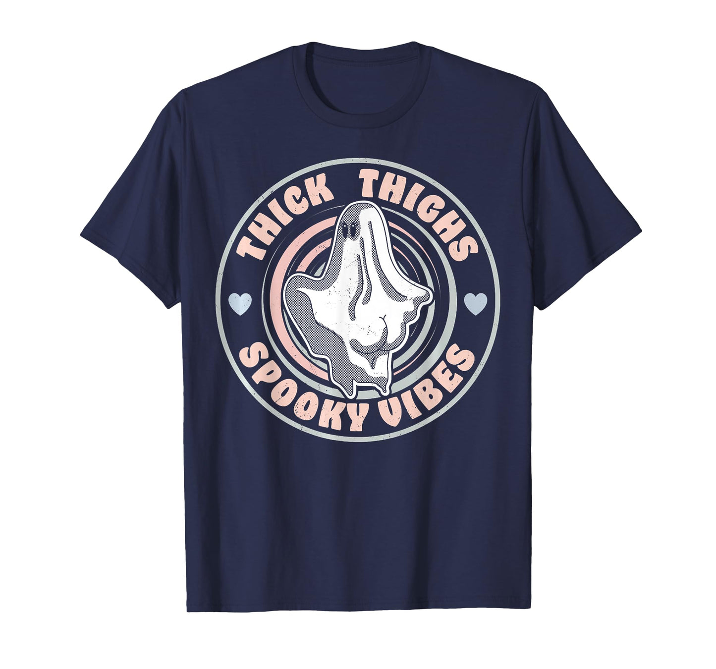 Thick Thighs Spooky Vibes Funny Halloween Ghost Pastel Goth T-Shirt
