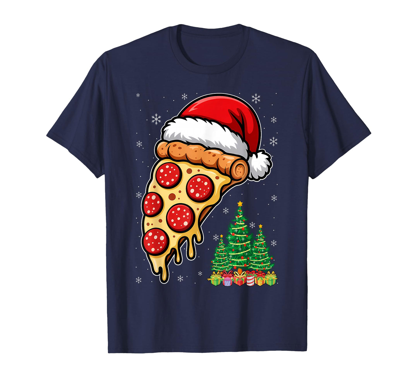 Funny Pizza Lover Santa Hat Christmas Pajama Pepperoni T-Shirt