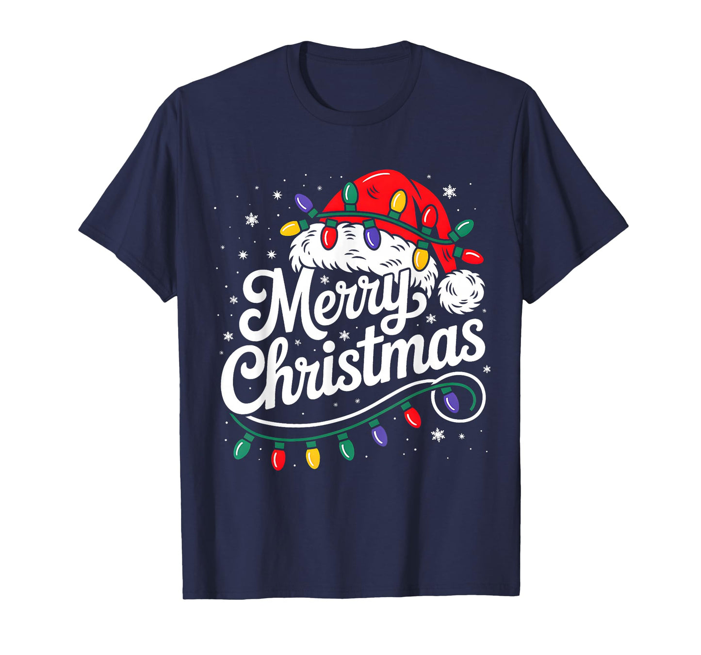 Merry Christmas Lights Red Santa Hat Xmas Family Men Women T-Shirt