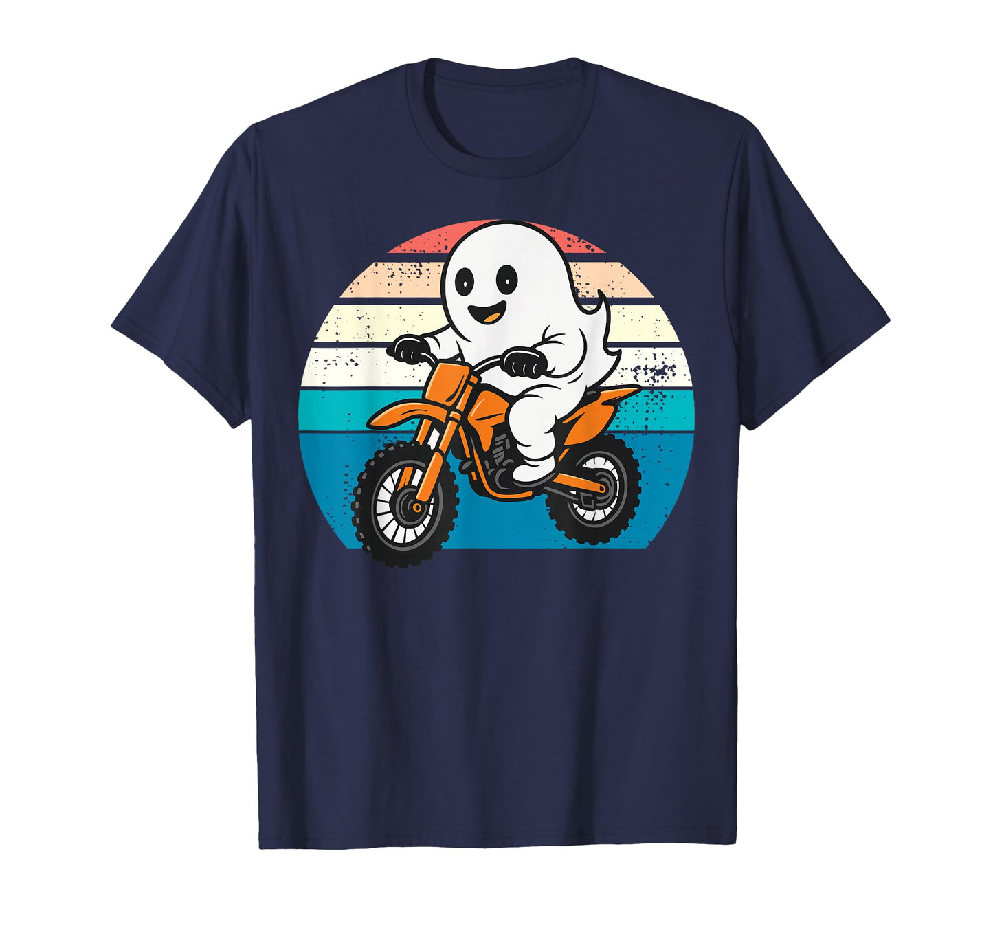 Cute Ghost Riding Motorcycle Funny Vintage Halloween Costume T-Shirt