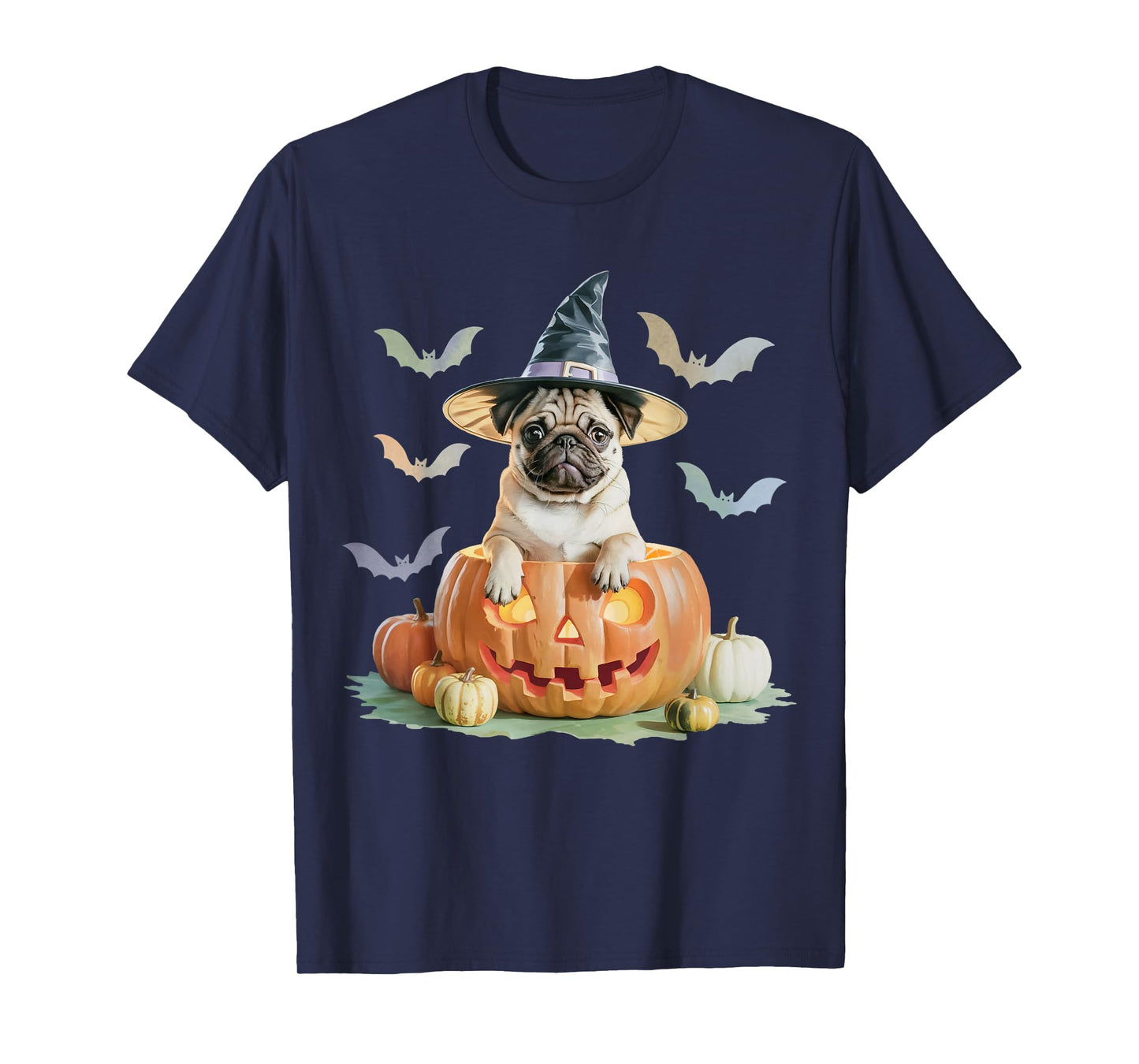 Cute Pug Pumpkin Halloween Pug Thanksgiving Dog Men Women T-Shirt