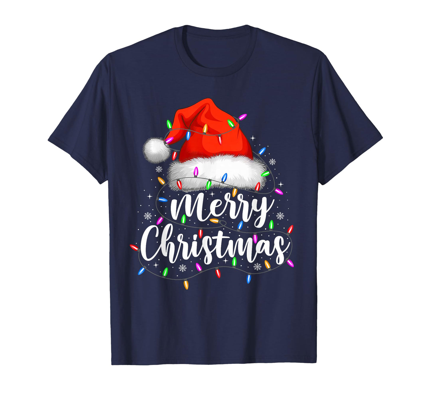 Merry Christmas Lights Red Santa Hat Family Xmas Pajamas T-Shirt
