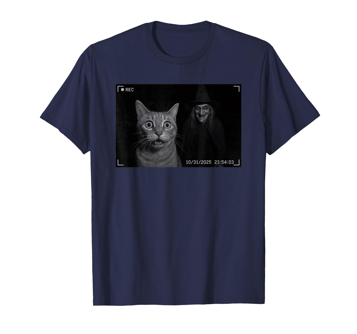 Funny Cat On Security Camera with Witch Halloween T-Shirt