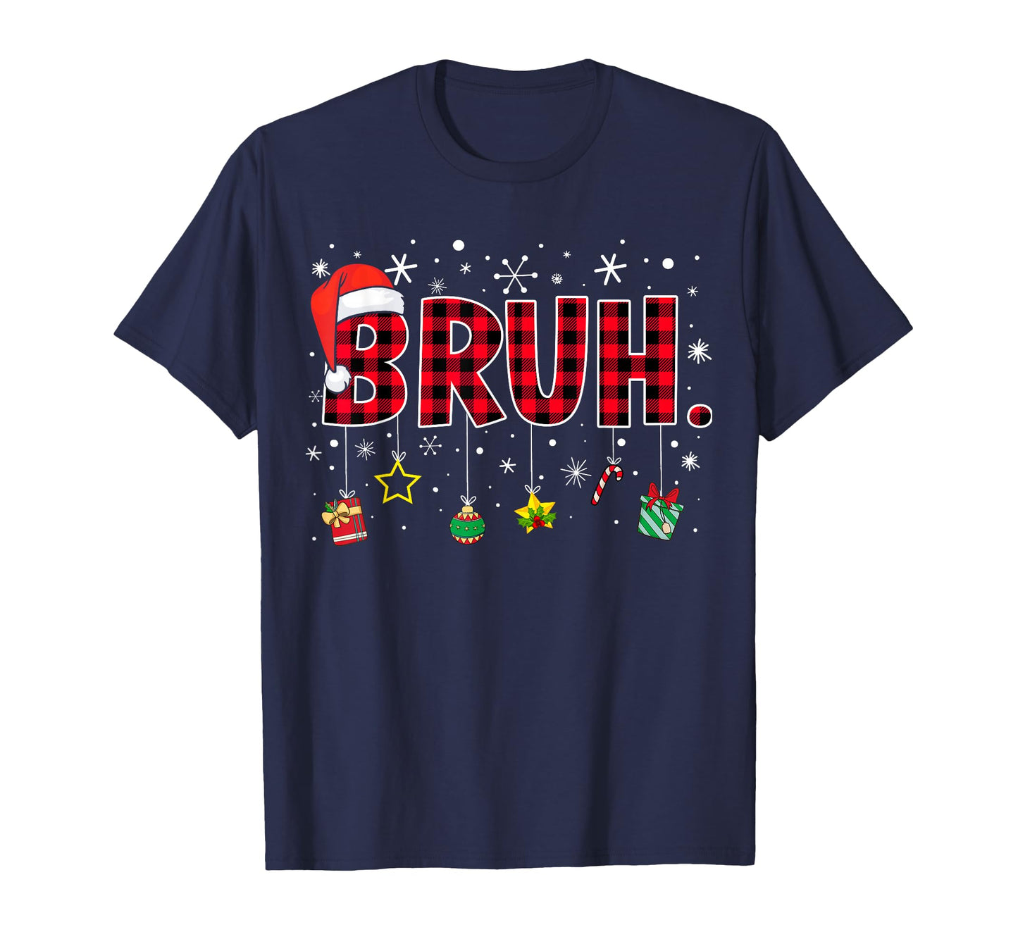 Bruh Funny Christmas Red Plaid Teens Boys Kids Xmas Pajamas T-Shirt