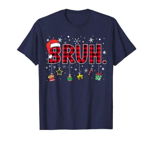 Bruh Funny Christmas Red Plaid Teens Boys Kids Xmas Pajamas T-Shirt