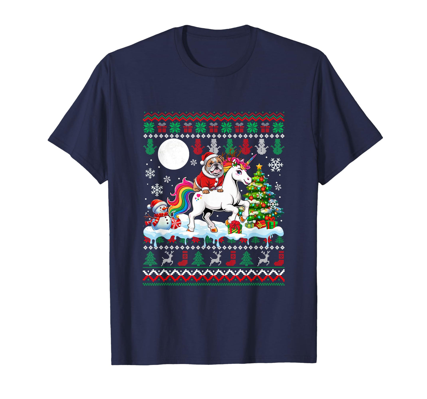 Santa Bulldog Riding Unicorn Sweater Christmas Owner Kids T-Shirt