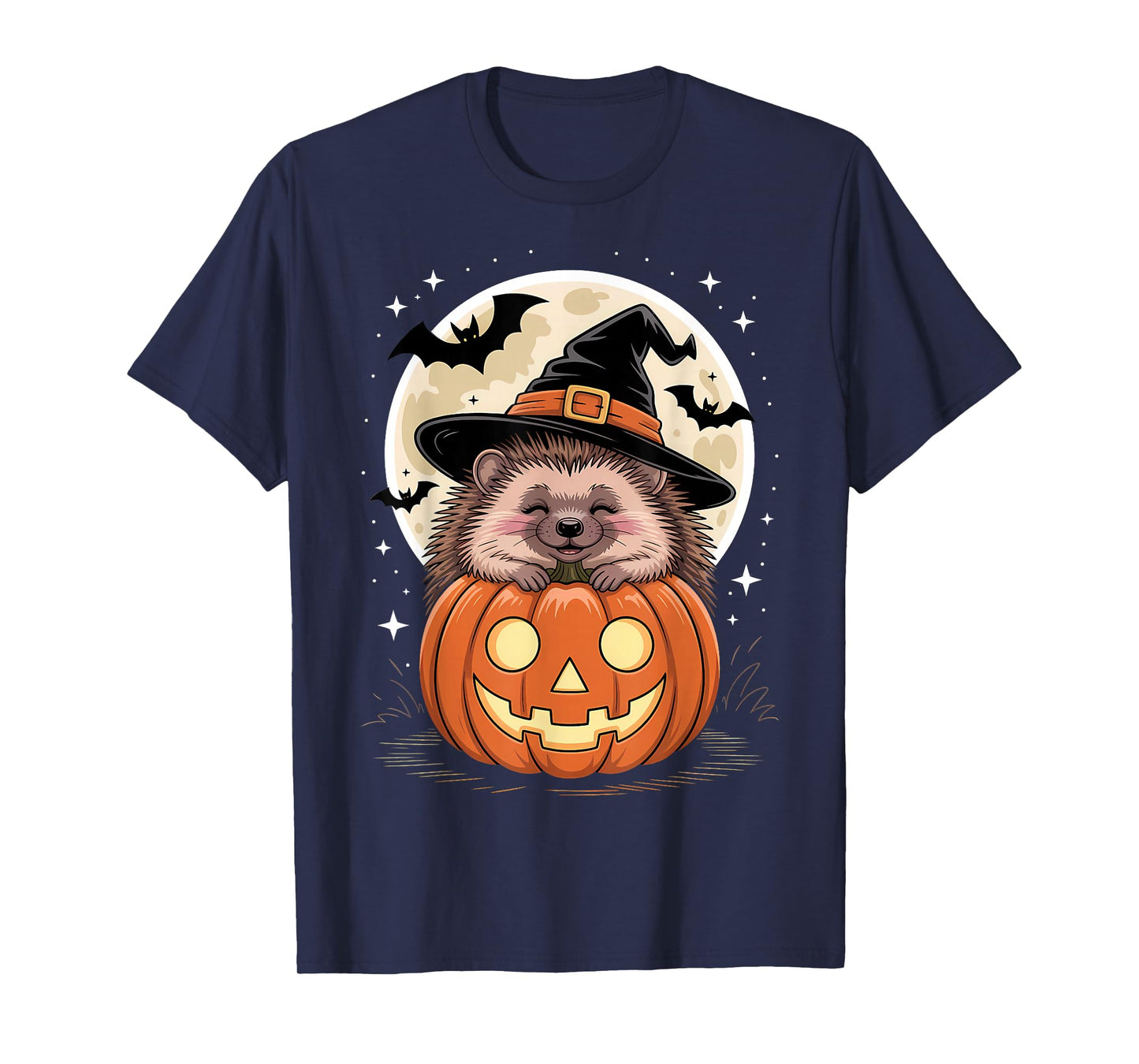 Halloween Hedgehog Witch Hat Pumpkin Spooky T-Shirt