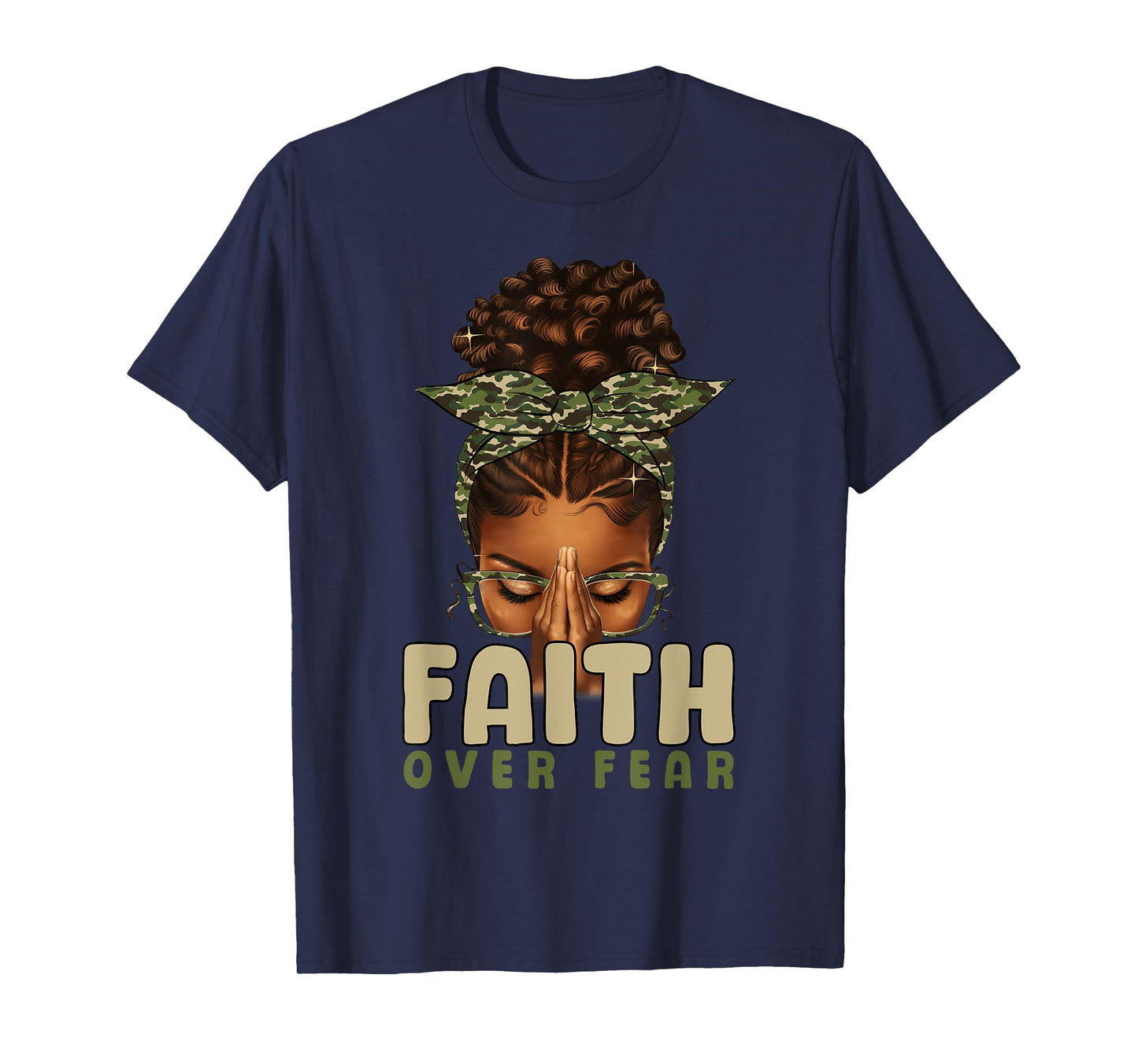 Faith Over Fear Christian Camo African American Afro Women T-Shirt