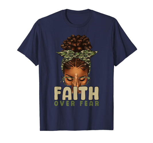 Faith Over Fear Christian Camo African American Afro Women T-Shirt