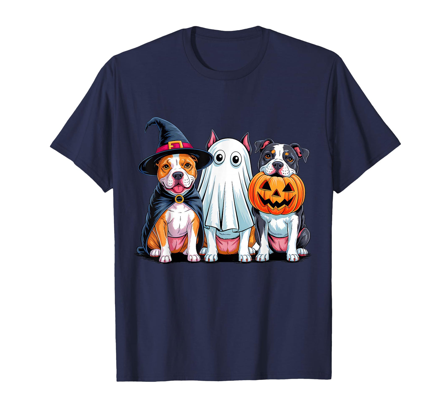 Pittbull Halloween Funny Dog Lover Pumpkin Witch Ghost Boo T-Shirt