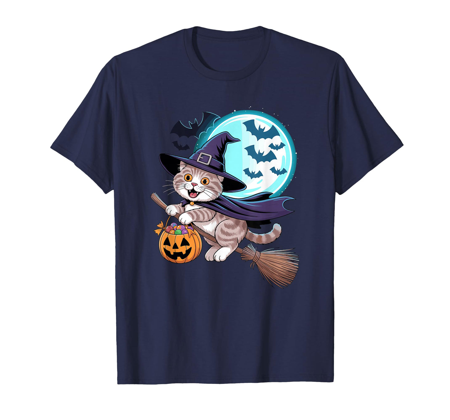 Halloween Witch Scottish Fold Moon Coupari T-Shirt