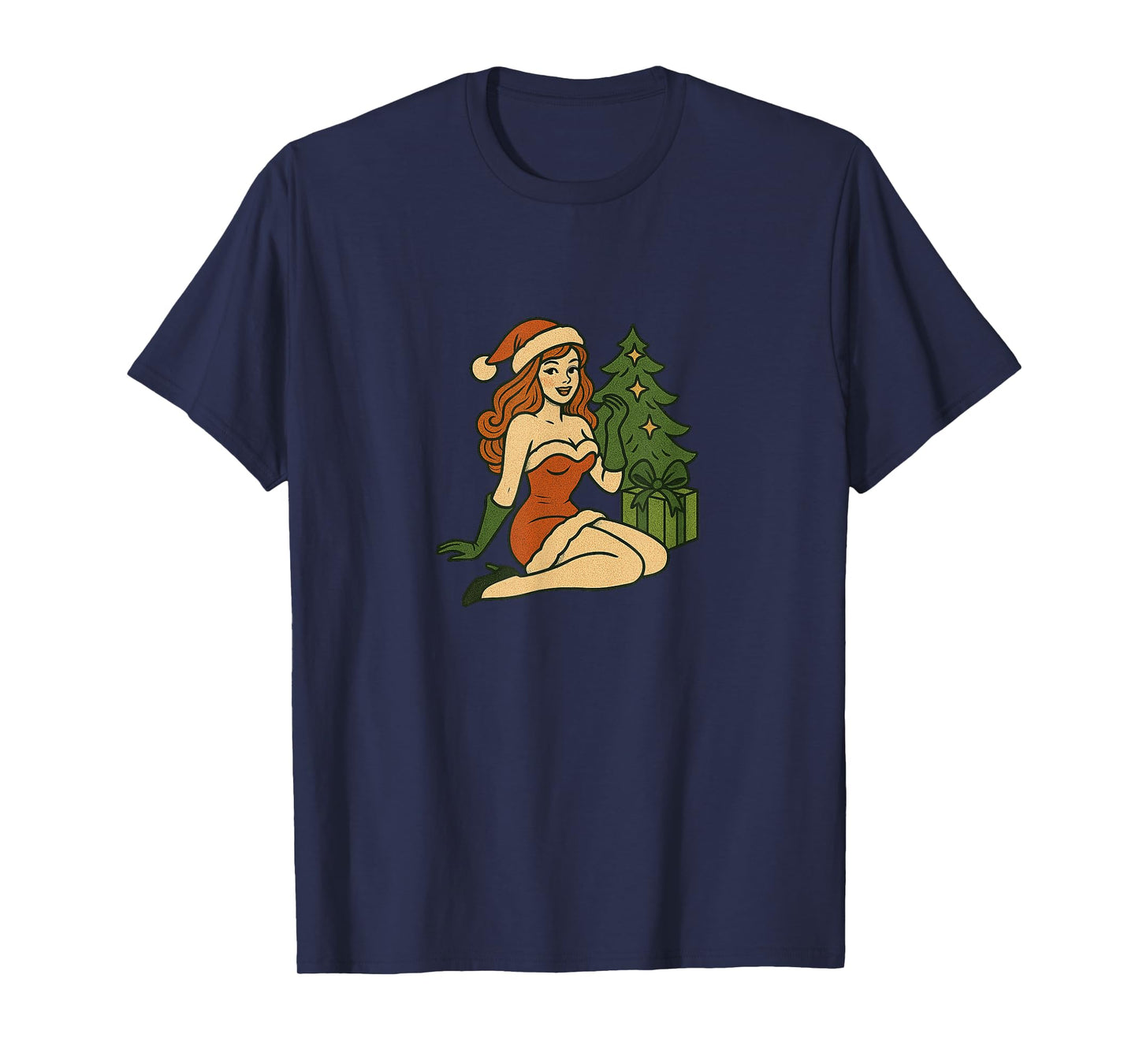 Vintage Merry Christmas Pinup Girl Holiday Retro Art T-Shirt