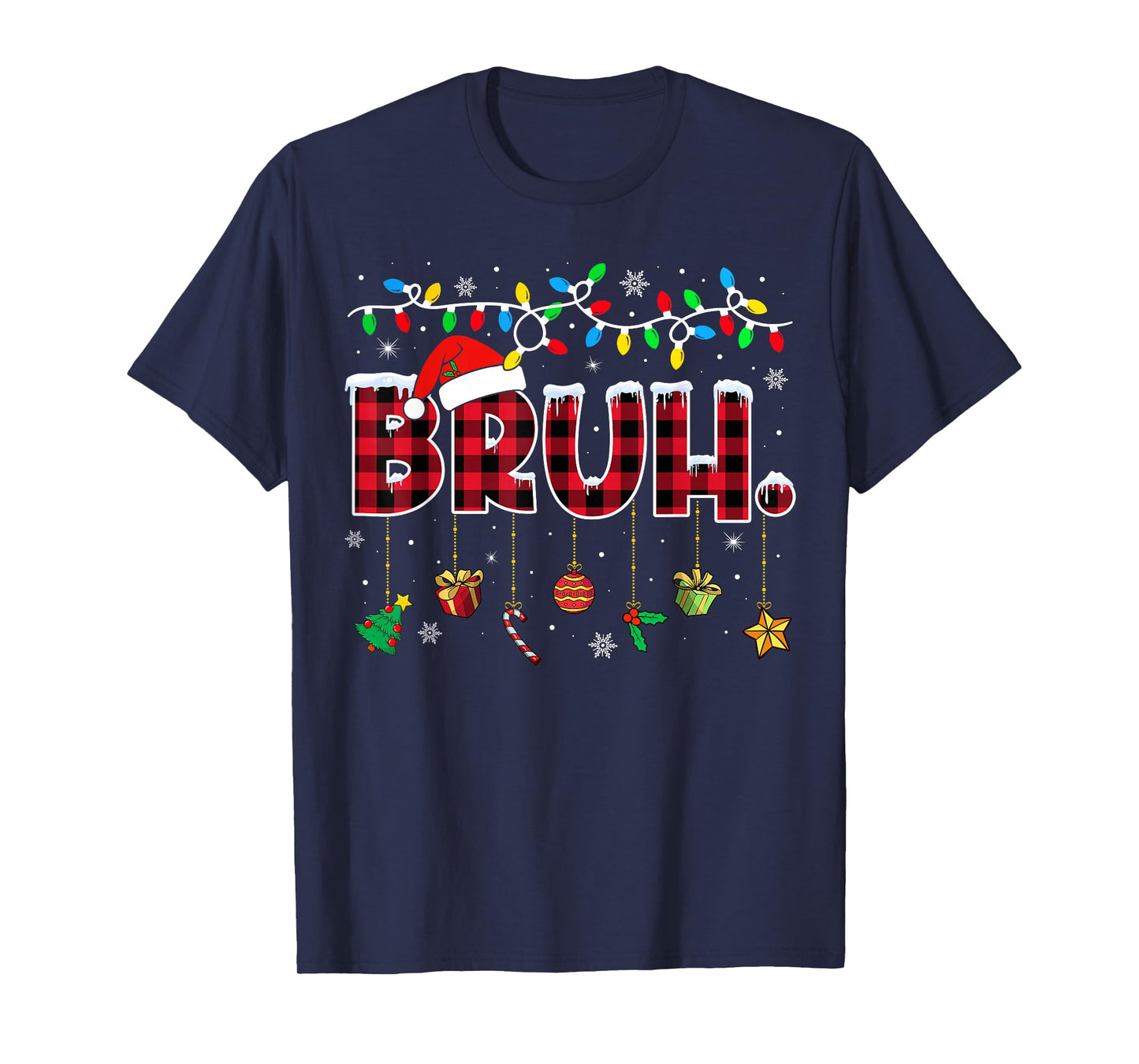 Bruh Funny Christmas Red Plaid Teens Boys Kids Xmas Pajamas T-Shirt