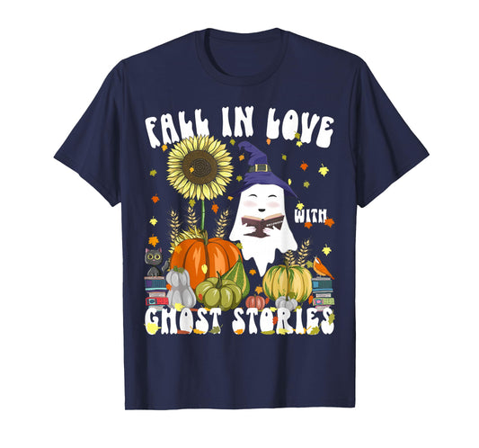 Fall in Love with Ghost Stories Funny Book Lovers Halloween T-Shirt