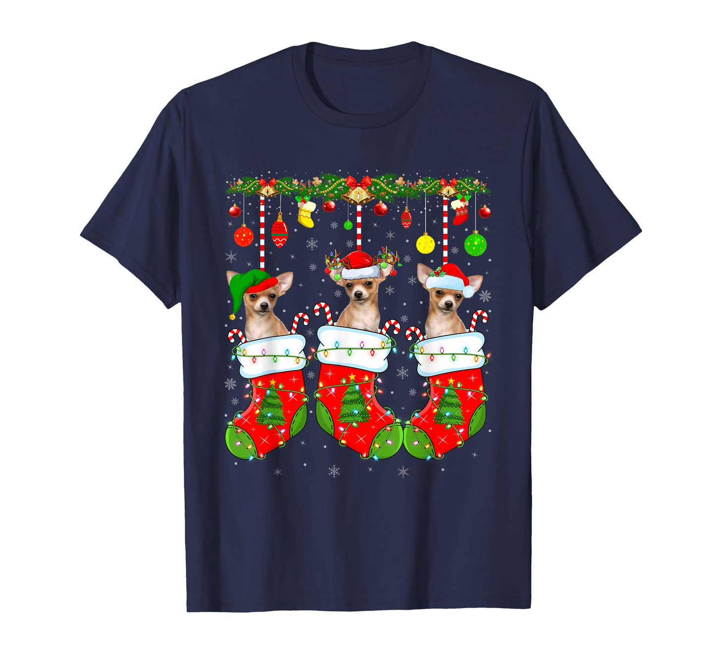 Chihuahua Dog in Christmas Socks Funny Pet Dog Lover Xmas T-Shirt