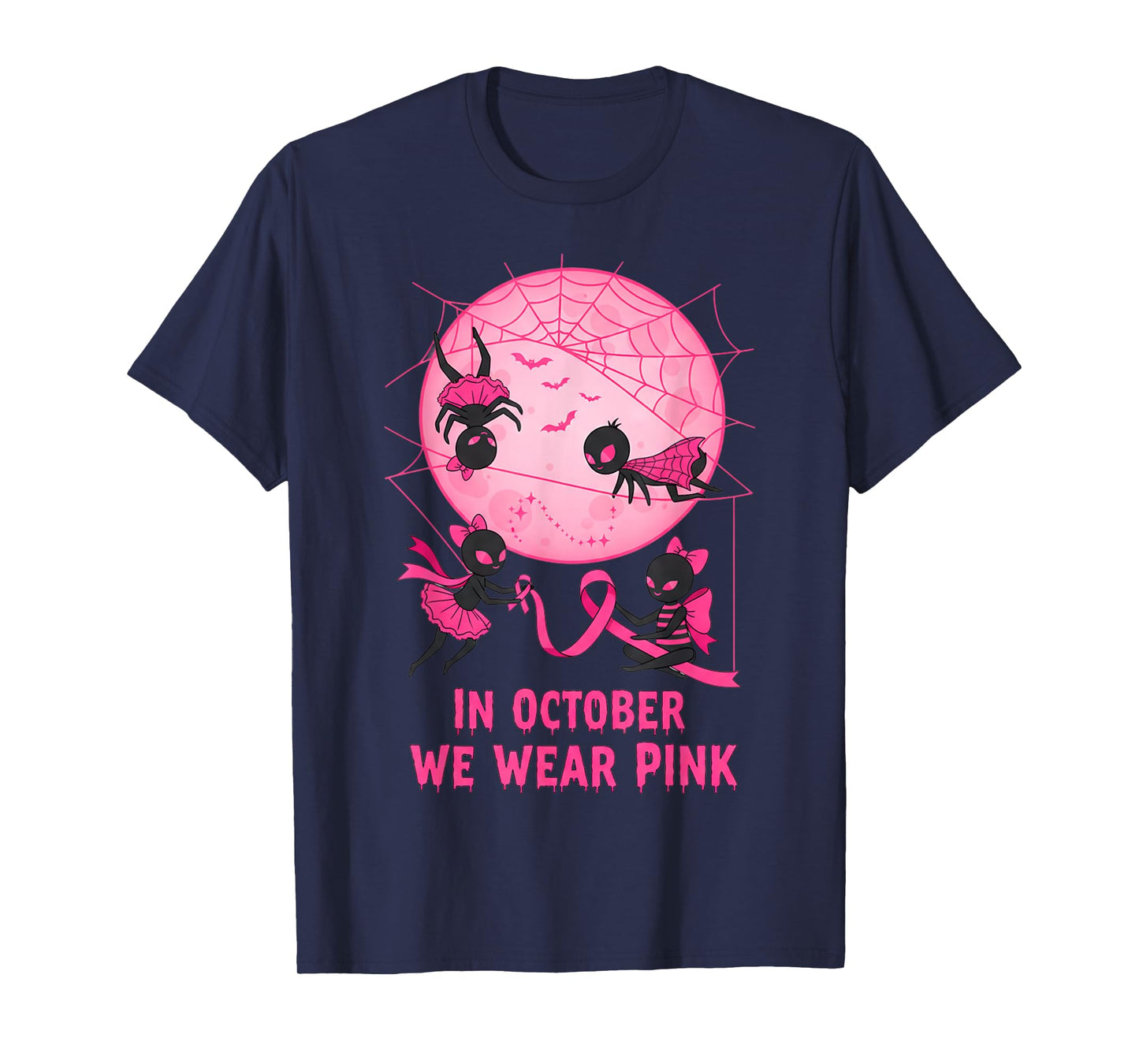 October We Wear Pink Spider Witch Halloween Breast Cancer T-Shirt