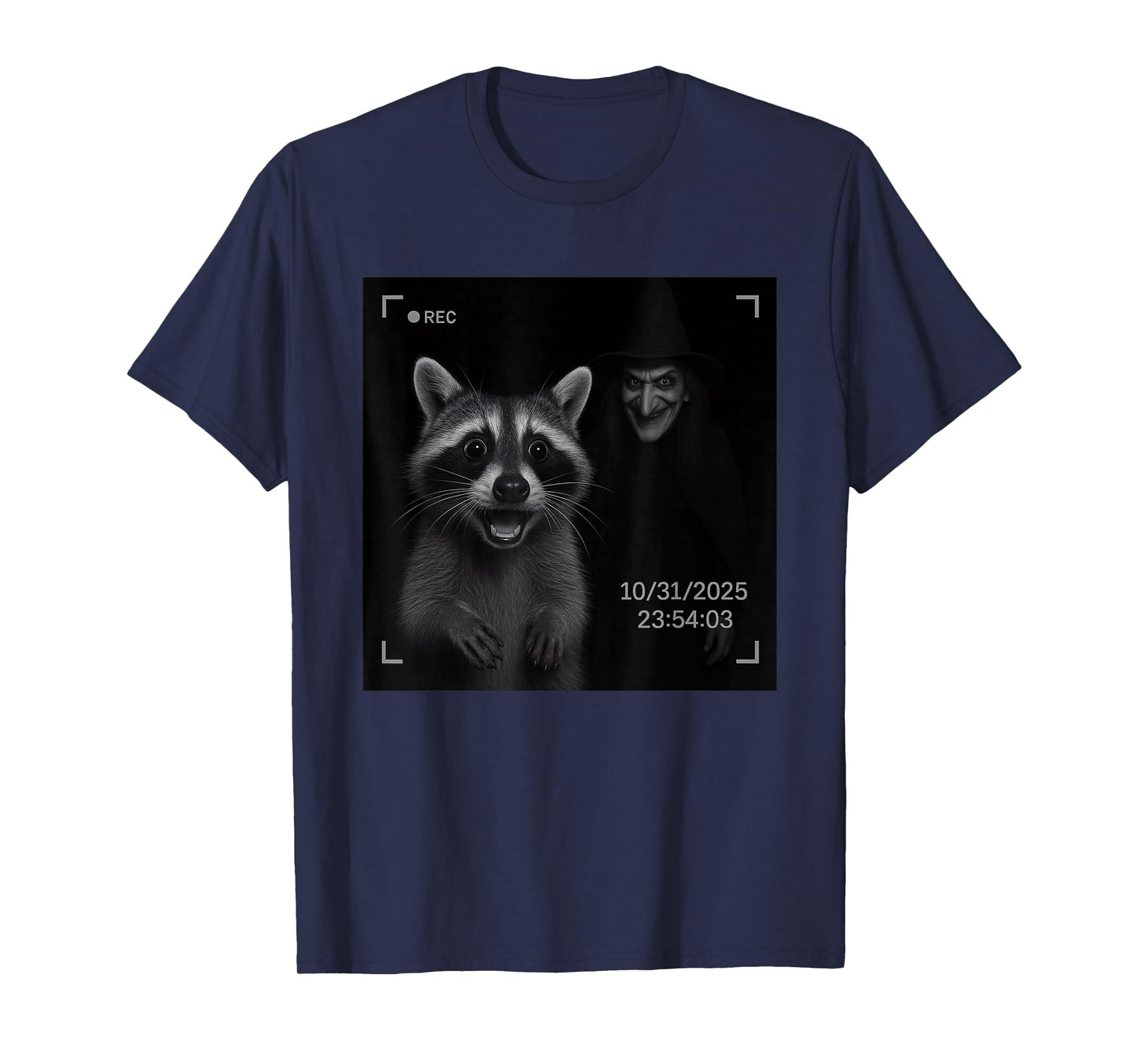 Funny Raccoon On Security Camera with Witch Halloween T-Shirt