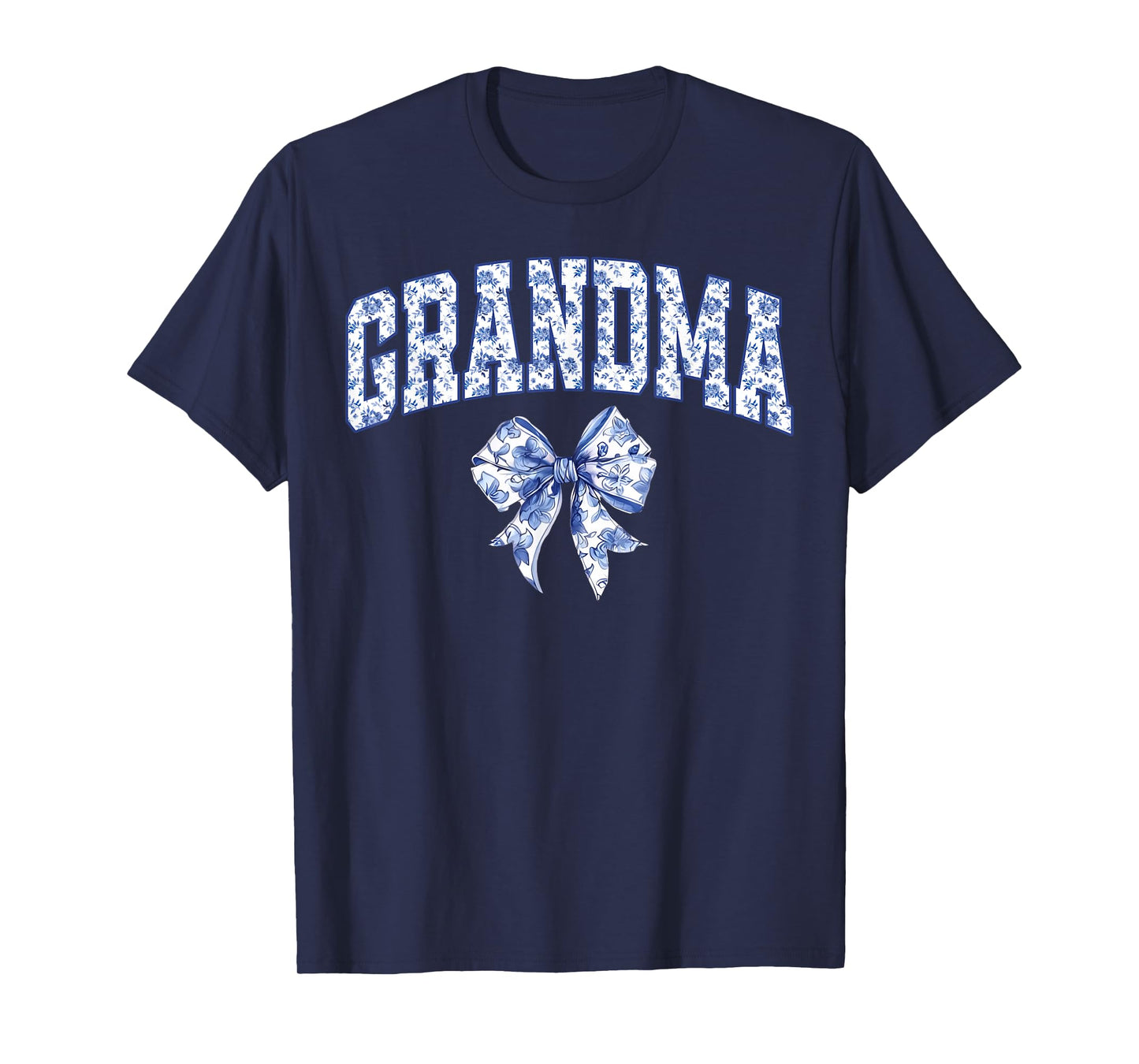 Grandma Coquette Toile Blue Bow Floral Family Matching T-Shirt