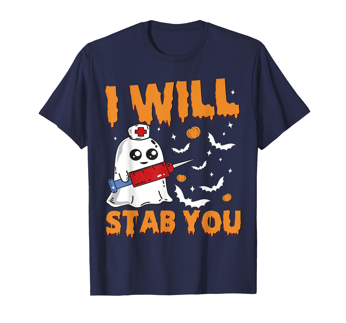 I Will Stab You Ghost Nurse Retro Funny Halloween for Nurses T-Shirt
