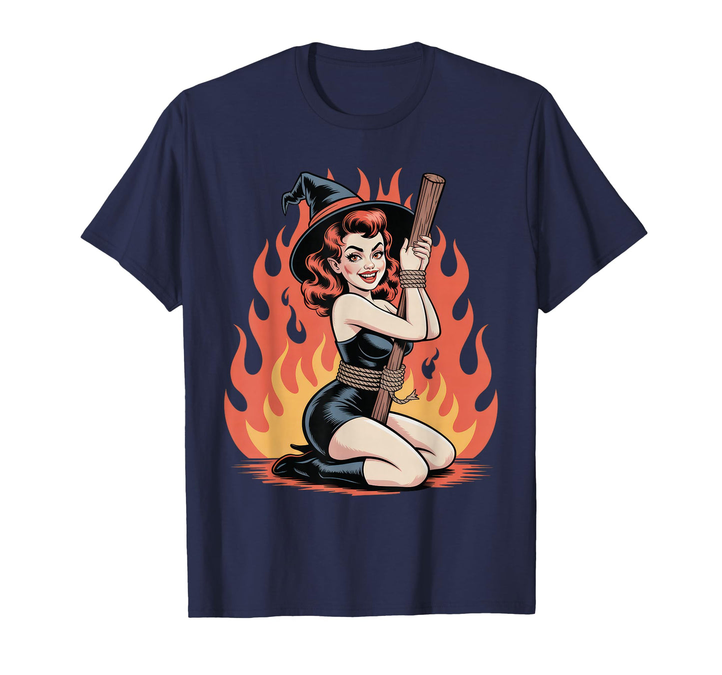 Vintage Witch Bound by Fire Retro Halloween Spooky T-Shirt