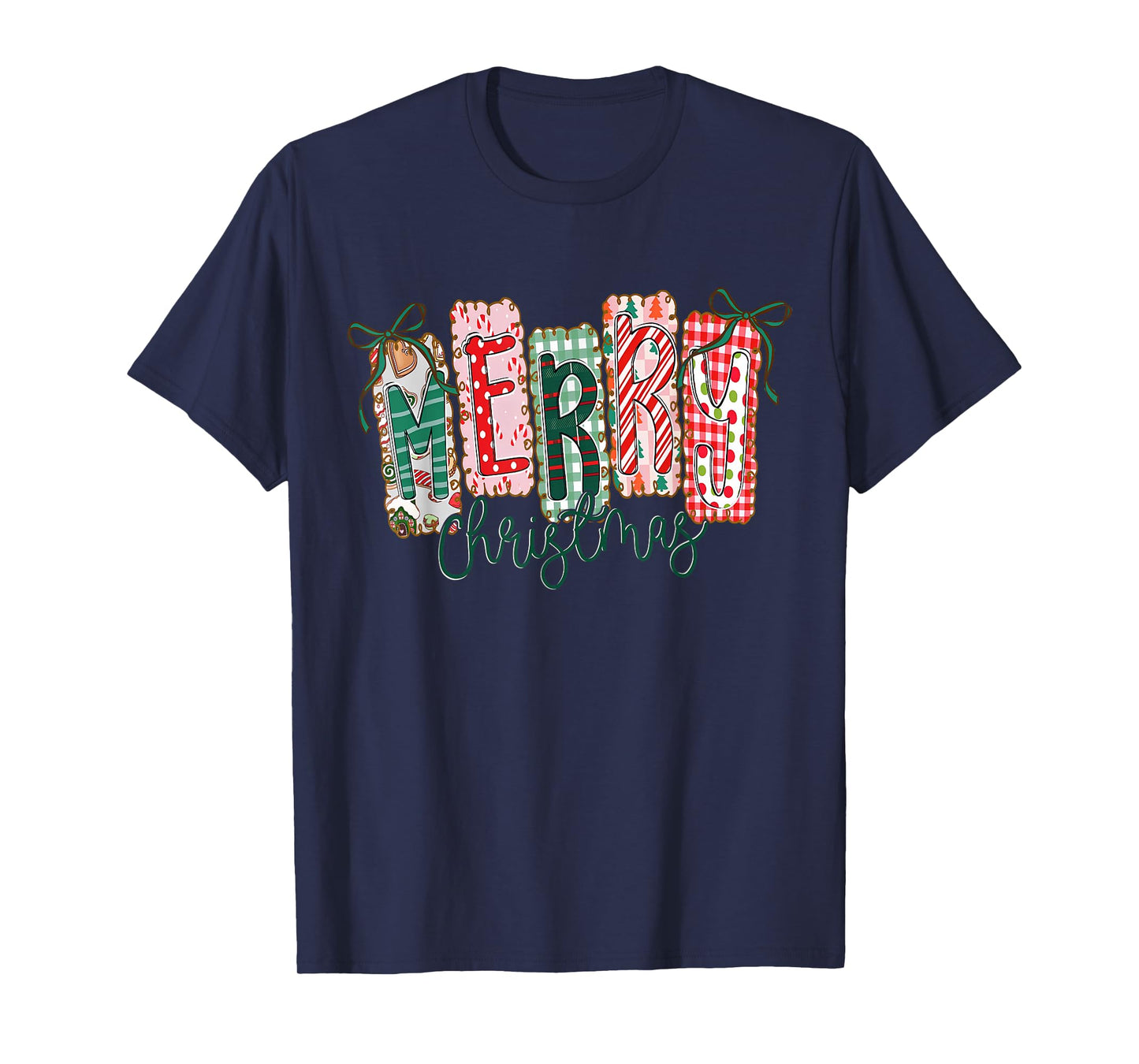 Retro Preppy Merry Christmas Funny Coquette Bow Girly Xmas T-Shirt