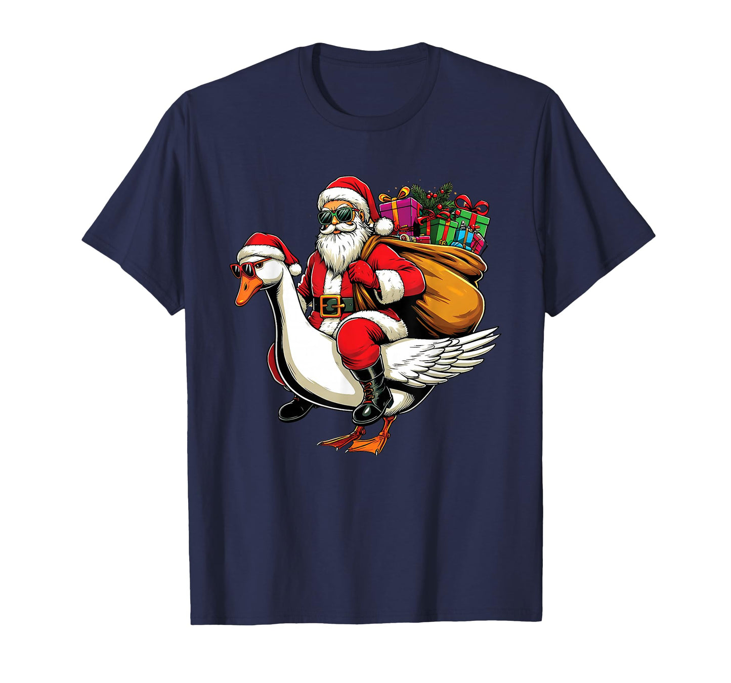 Santa Claus Riding a Goose Funny Christmas Santa Goose T-Shirt