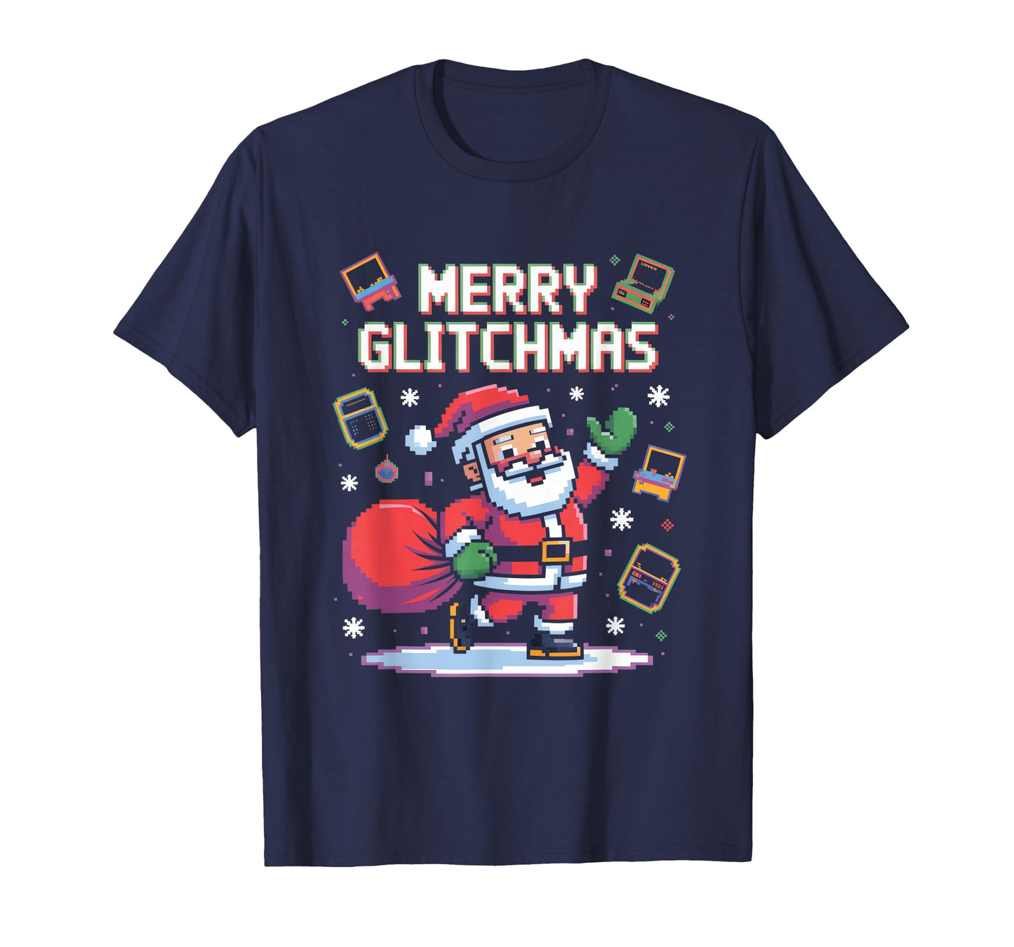 Merry Glitchmas Pixel Santa Gamer Christmas Tech T-Shirt