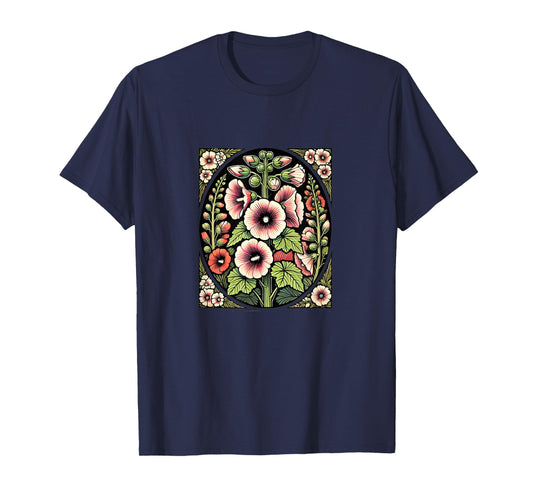 Hollyhock Illustration Hollyhocks flower Gardener art T-Shirt