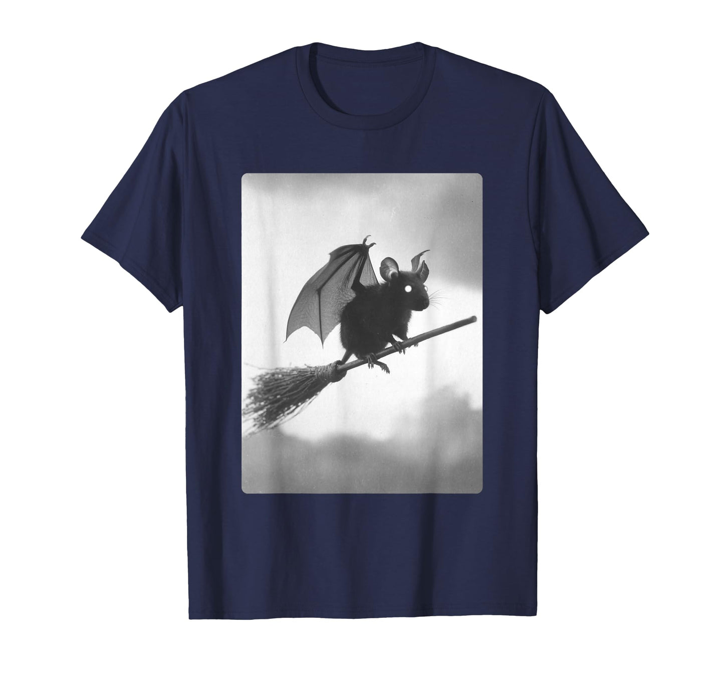 Gothic Rat Witch Broom Bat Wings Spooky Halloween Animal T-Shirt