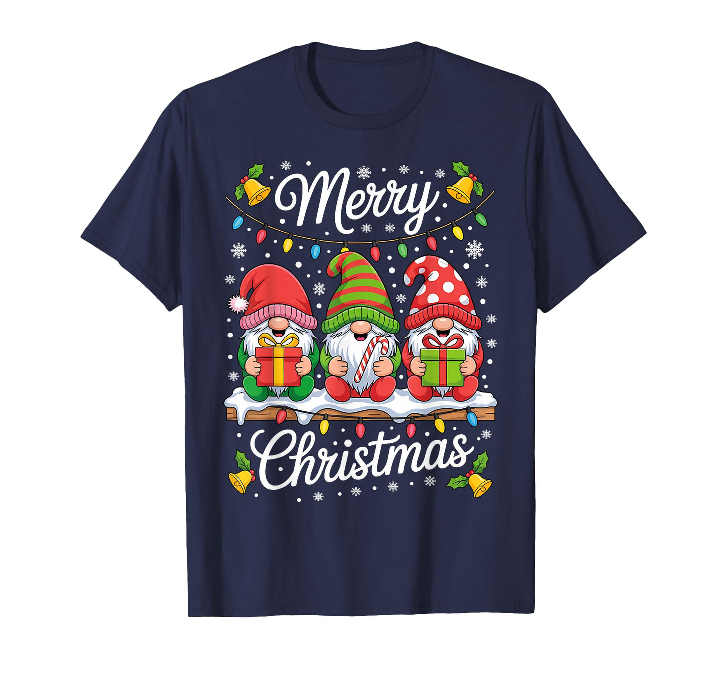 Cute Gnomes Merry Christmas Light Family Gnome Xmas Matching T-Shirt