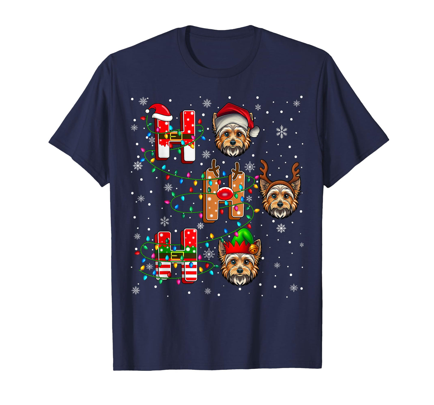 Ho Ho Ho Santa Hat Elf Matching Yorkshire Terrier Dog Xmas T-Shirt