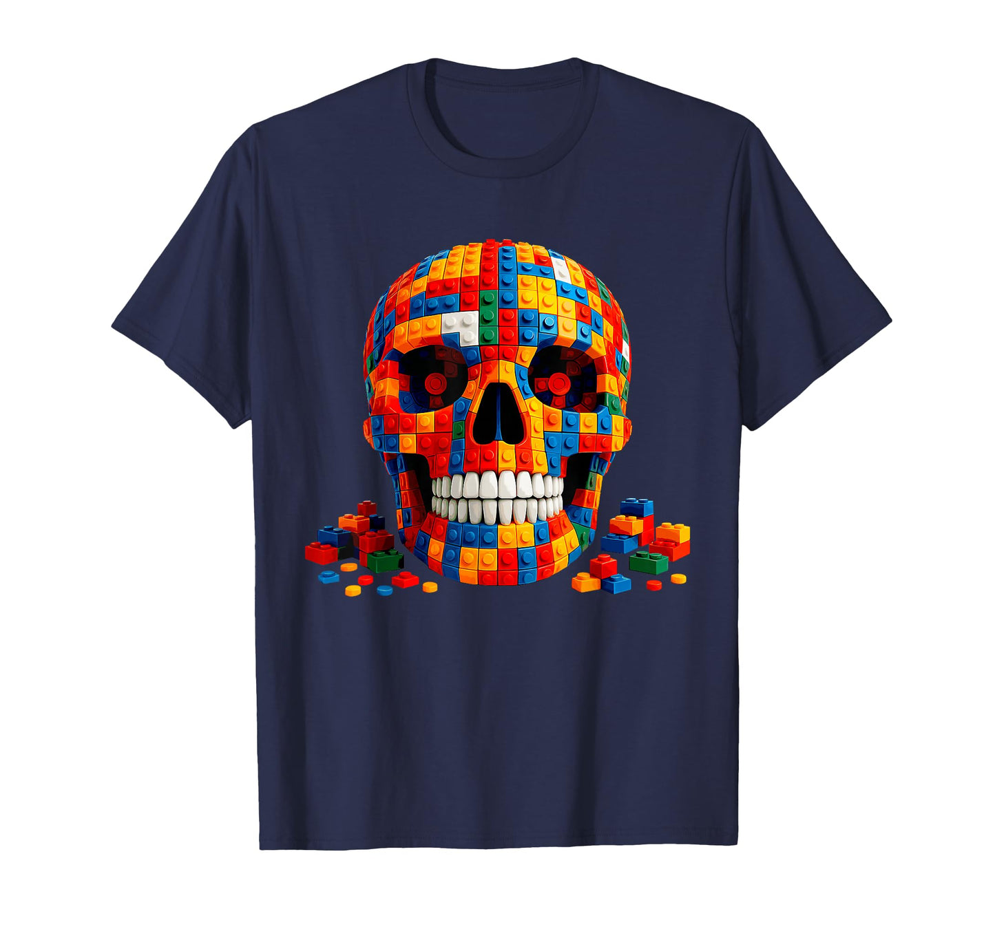Funny Skull Blocks Building Happy Halloween Costume Day Boys T-Shirt
