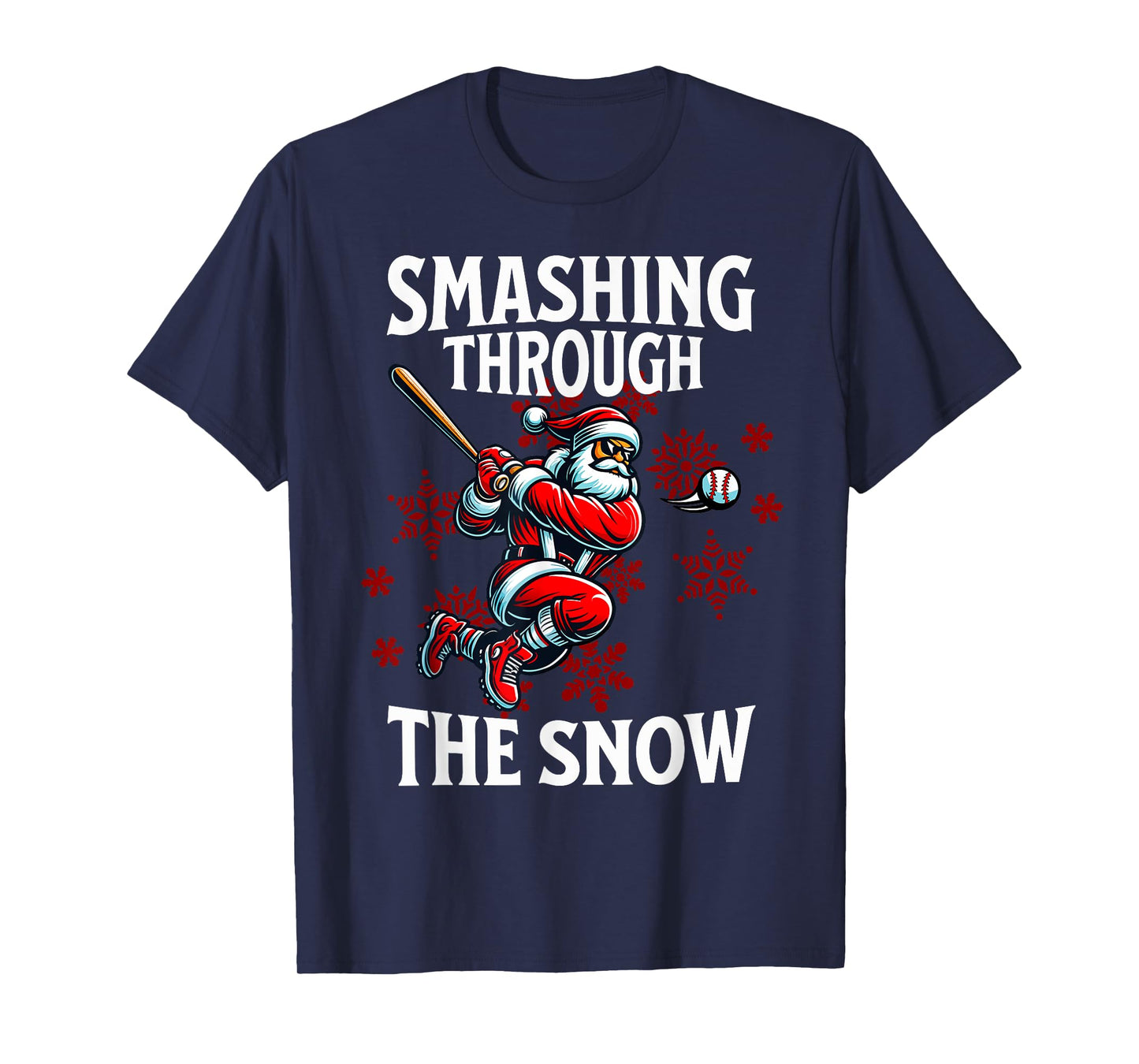 Baseball Christmas Smashing Through The Snow Santa Sports T-Shirt