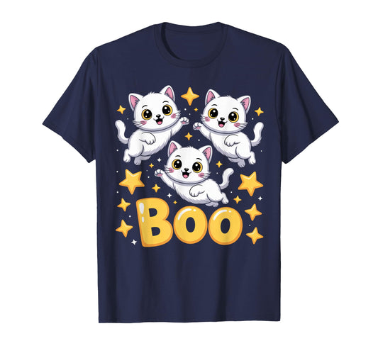 CAT Ghost Boo Cute Kitty Cats Lover Halloween Women Men T-Shirt