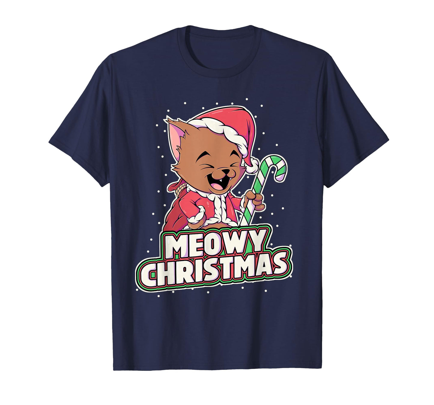 Meowy Christmas Alley Cat Lovers Santa Cat Xmas Brown Cat T-Shirt