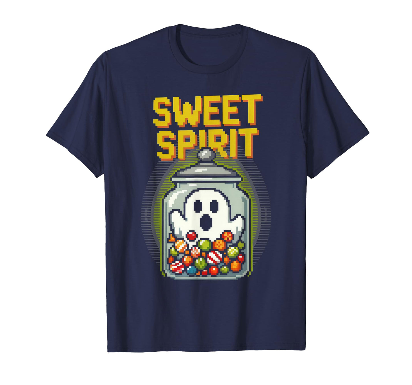 Sweet Spirit Funny Pixel Art Ghost and Candies Halloween T-Shirt