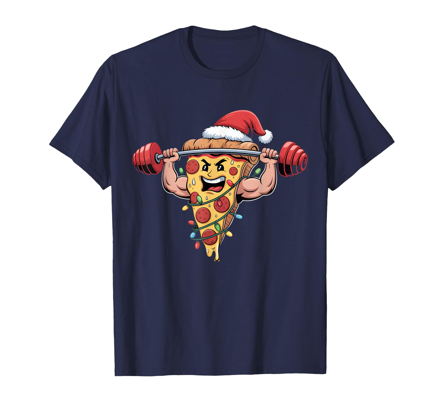 Funny Pizza Lifting Bodybuilding Christmas Men Boys T-Shirt