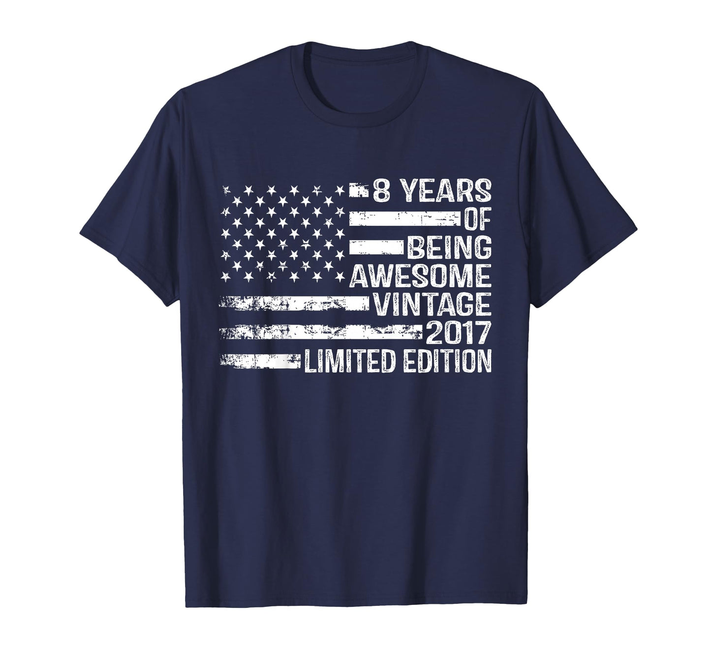 Kids 8 Years Old Birthday Vintage American Flag 8th Birthday T-Shirt
