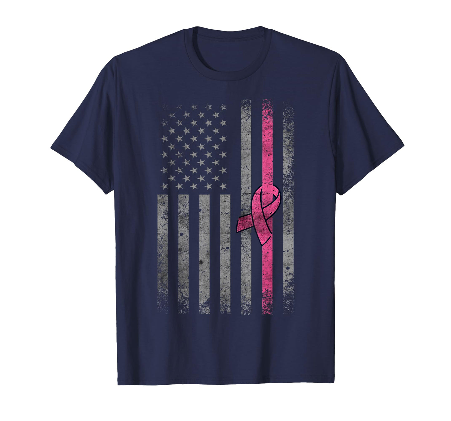 American Flag Vintage Breast Cancer Awareness T-Shirt