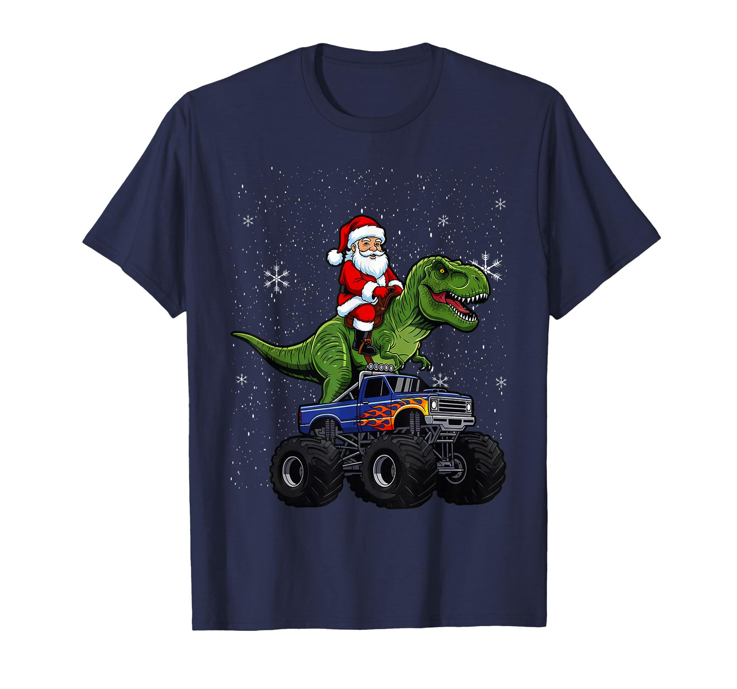 Kids Christmas Monster Truck Dino Santa Xmas Toddler Boys T-Shirt