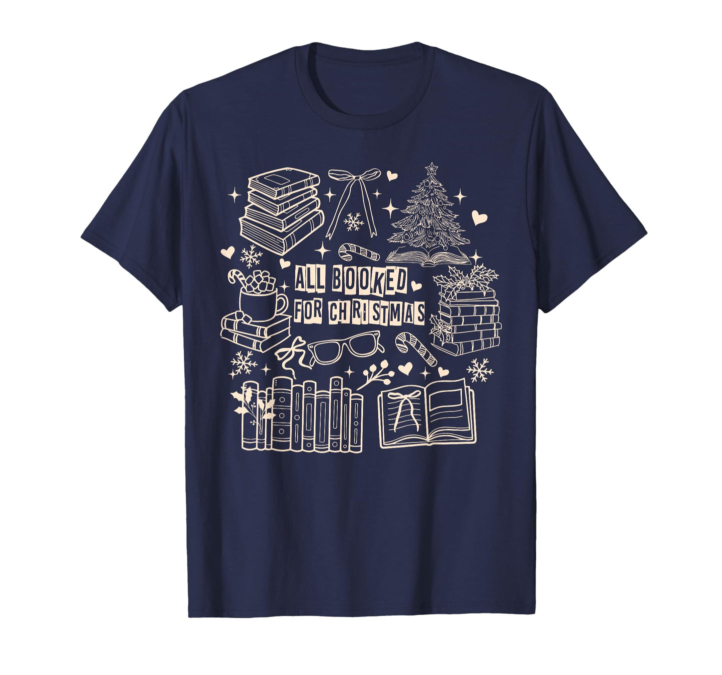 All Booked for Christmas Coquette Librarian Teacher Bookish T-Shirt