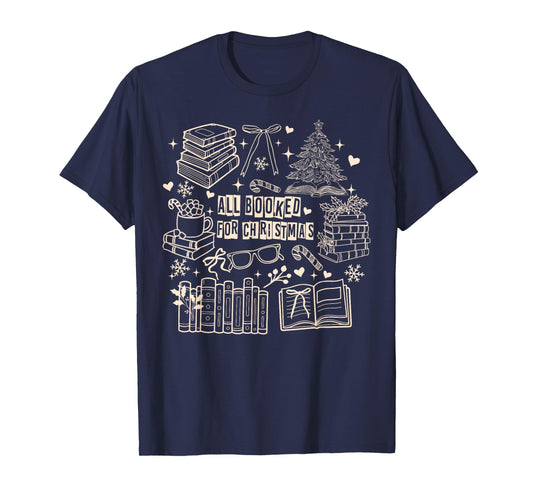 All Booked for Christmas Coquette Librarian Teacher Bookish T-Shirt