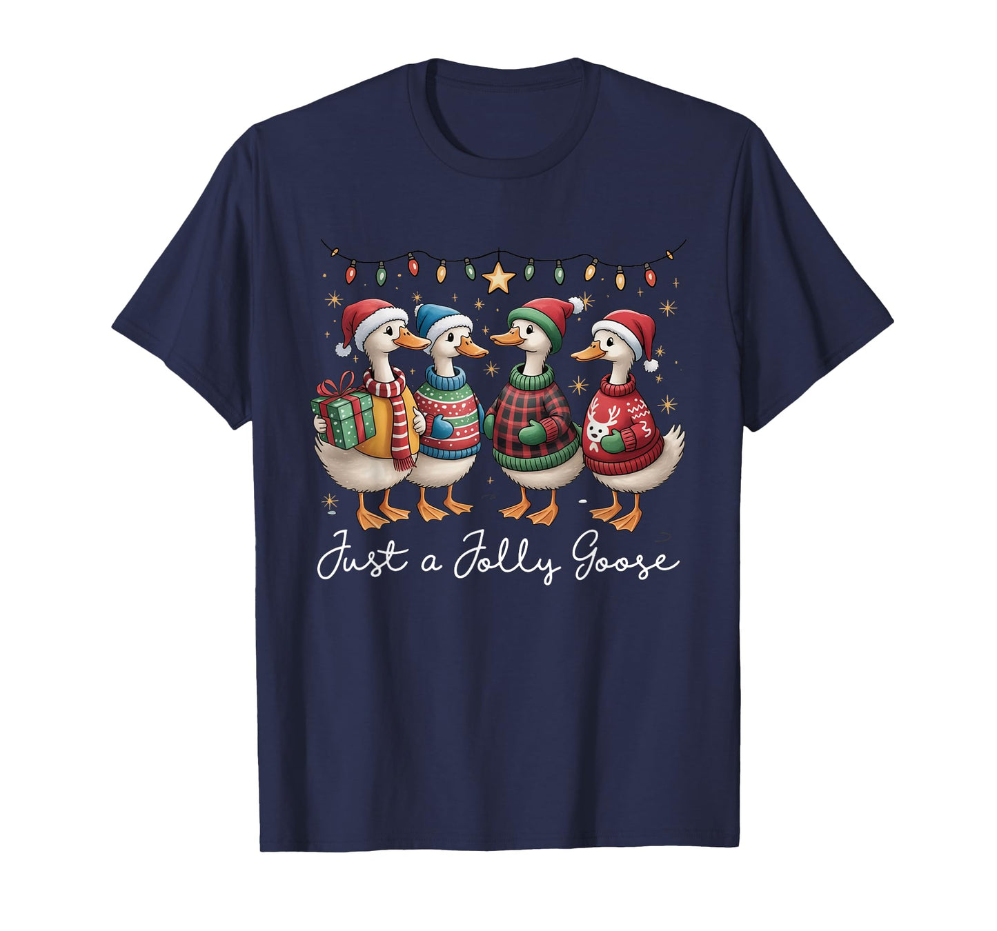 Just A Jolly Goose Funny Goose Santa Reindeer Cute Christmas T-Shirt
