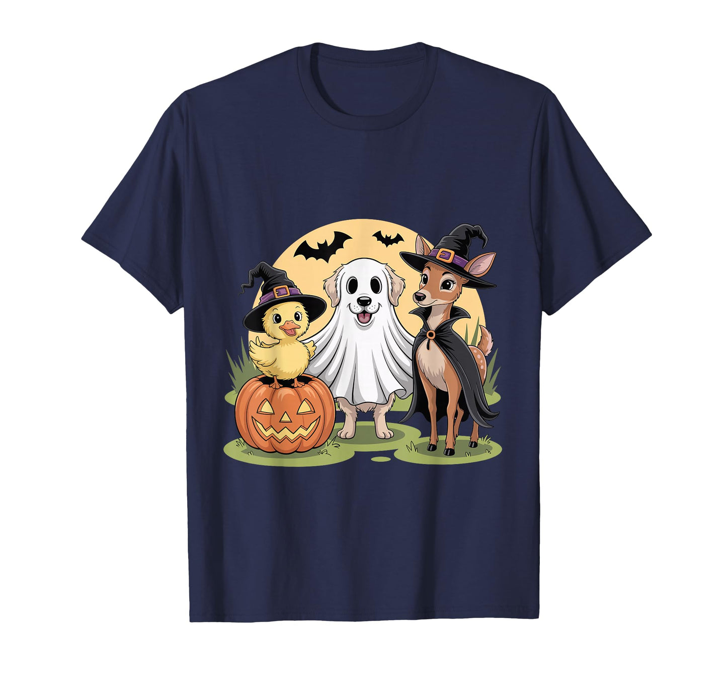 Funny Dog Ghost Duck Witch Deer Halloween Pumpkin Design T-Shirt