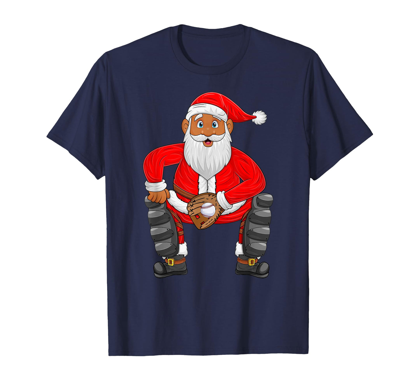 Baseball Player Santa Christmas Pajamas Baseball Catcher T-Shirt