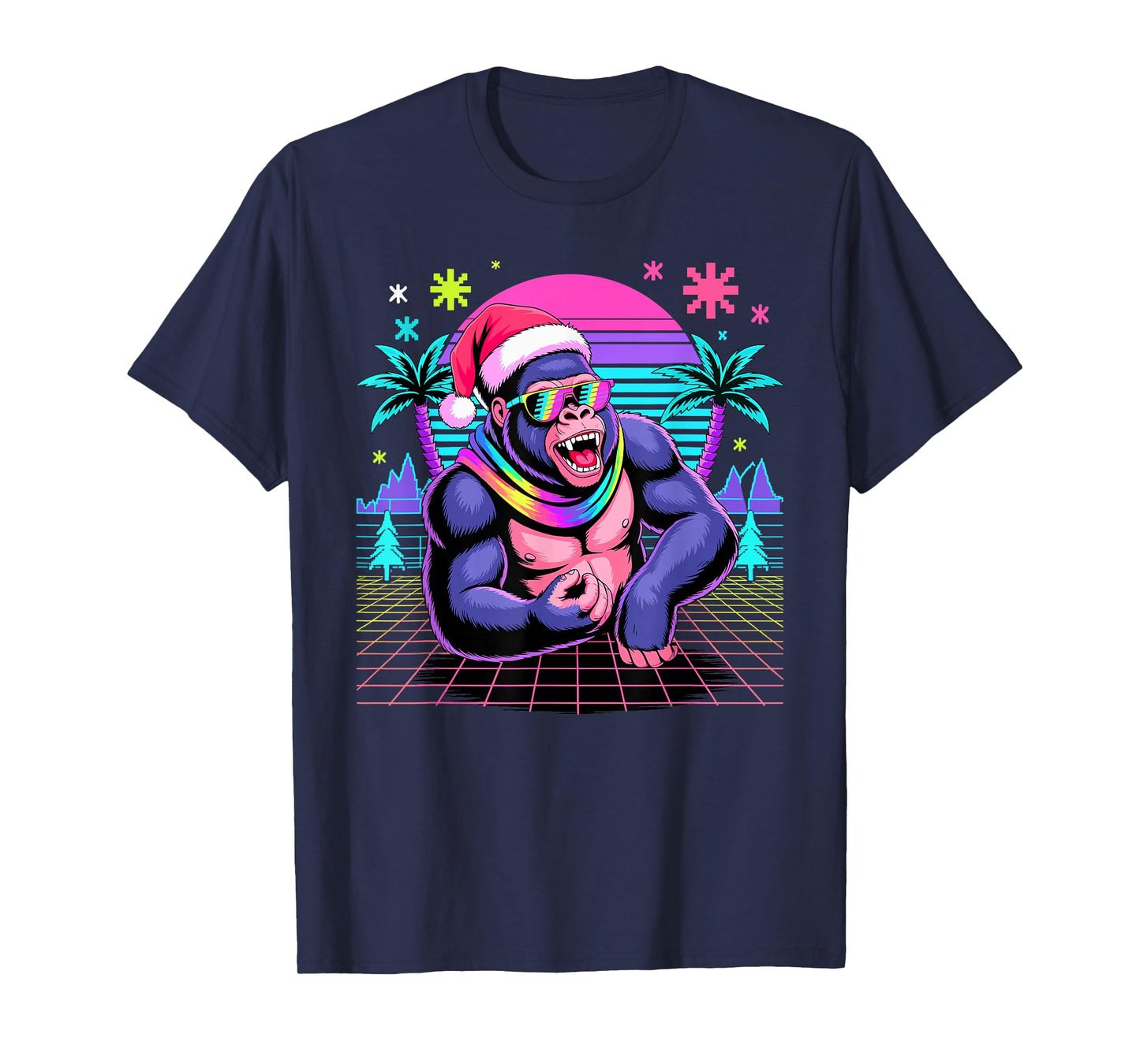 Christmas Synthwave Gorilla Sunglasses Gorillas T-Shirt