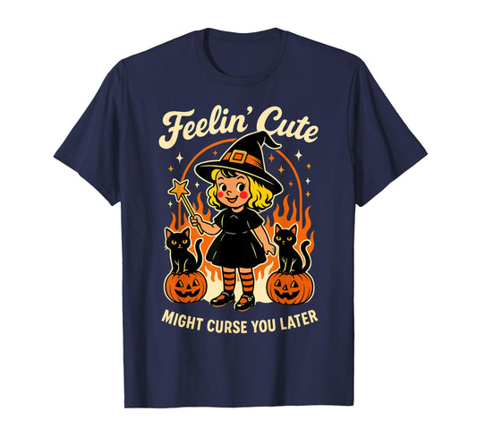 Feeling’s Cute Might Curse You Later Halloween Black Cat T-Shirt