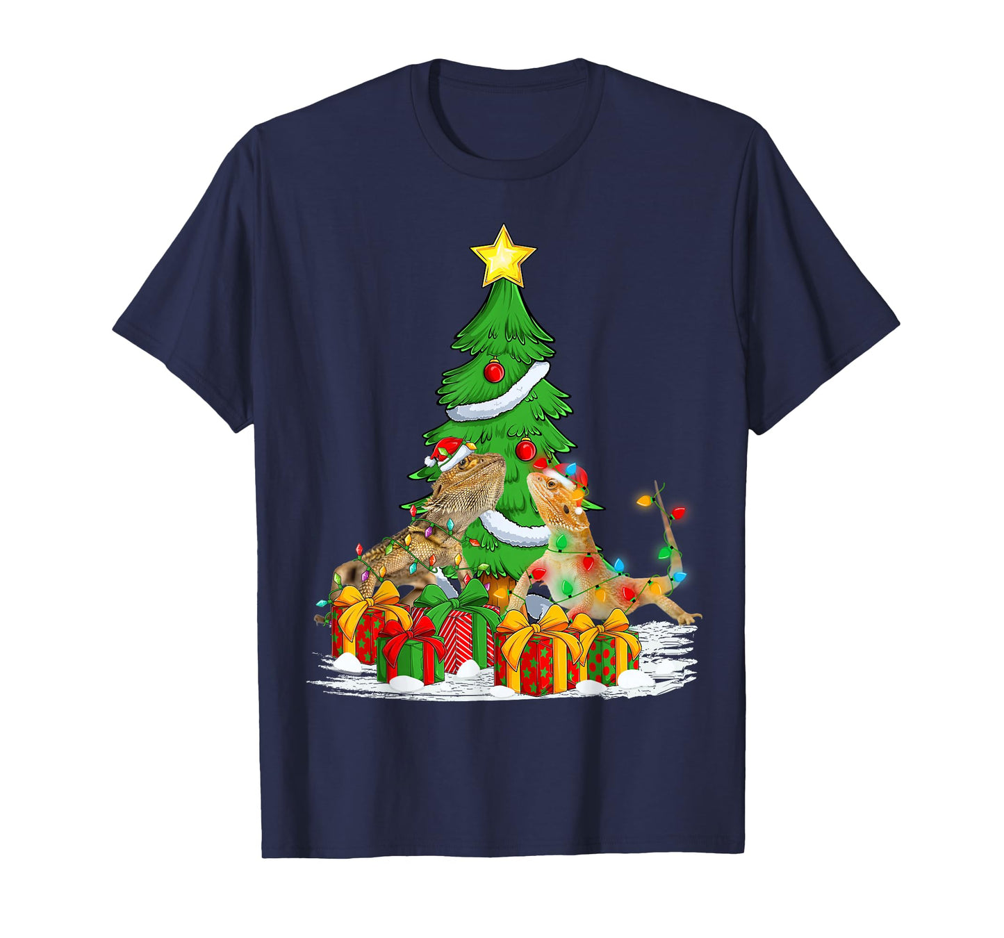 Bearded Dragon Christmas Tree Lights Funny Santa Xmas Pajama T-Shirt