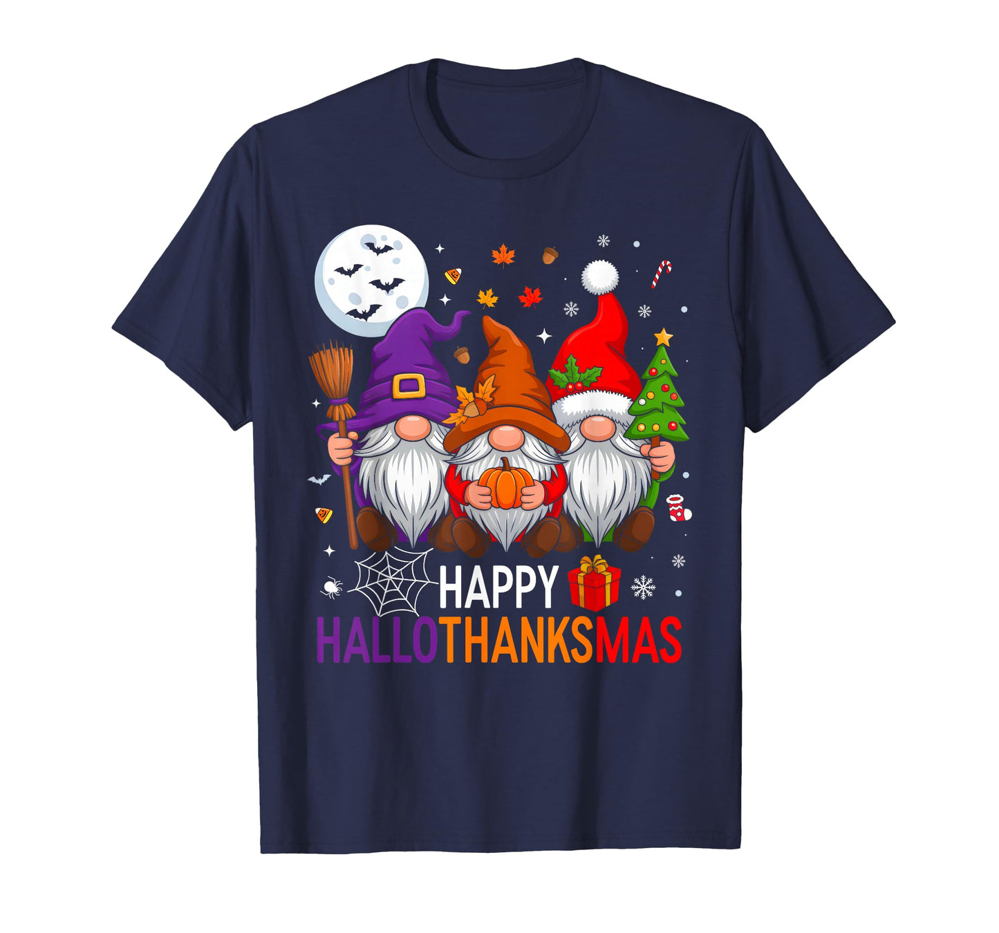 Gnomes Happy HalloThanksmas Funny Halloween Thanksgiving T-Shirt